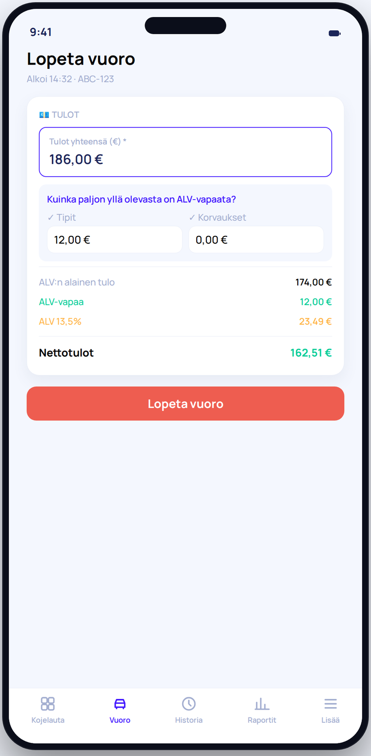 ALV 13,5 % lasketaan reaaliajassa